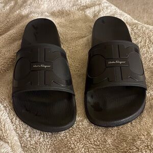 Salvatore Ferragamo Black Logo Slide Sandals